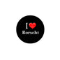 2.25-inch pinback button badge, black with red heart and text 'I ♥ Borscht'