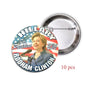 Hillary Clinton 2016 pinback button with portrait and ribbon-style text, visible pin