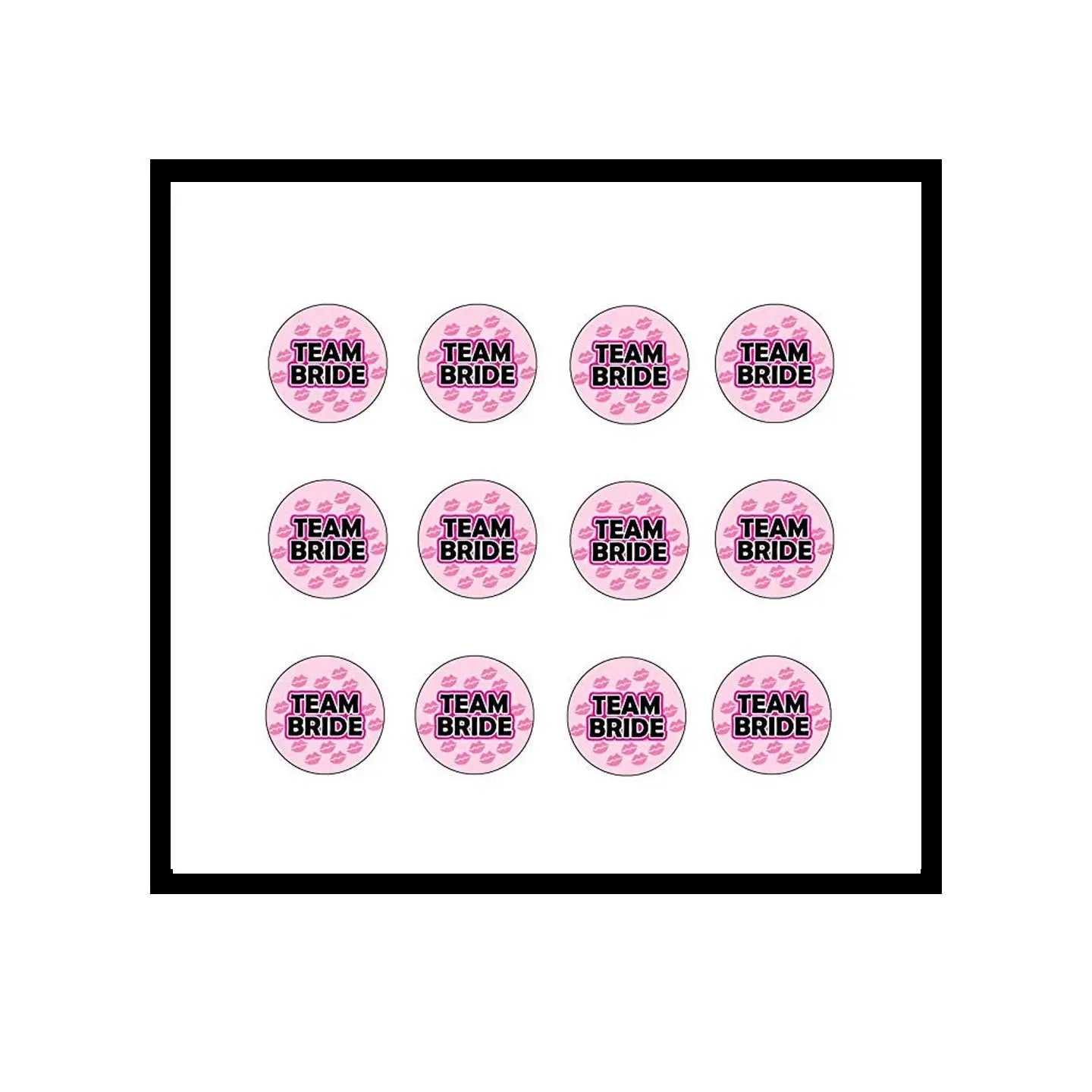 12-piece pink round Team Bride button pins with printed lettering