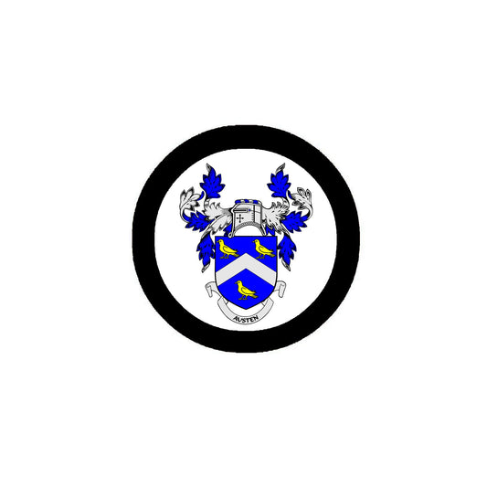Austen Family Crest 3" Coat of Arms Pinback Round