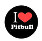 Black button pin badge with red heart and white “I” and “Pitbull” text