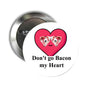 Pink heart pinback brooch with bacon-face graphic