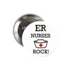 ER nurses rock pinback button with black text, red cross nurse icon, silver metal back