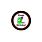 2nd birthday hashtag pinback button, black rim with Happy and green dinosaur graphic