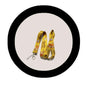 Yellow character lanyard with bear and chick print, includes metal key clip