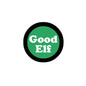 Good Elf circular logo badge with green center and white text on black border