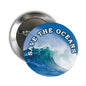 2.25-inch pinback button with Save the Oceans ocean wave graphic