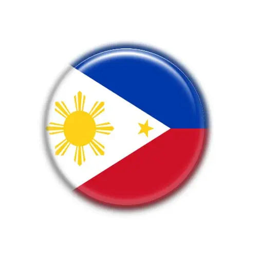 Round Philippines national flag fridge magnet with blue, red, and white triangle design