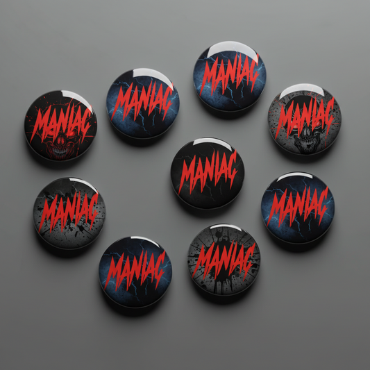 8 Pcs Maniac Pinback 1.25-inch Mypinbacks.com