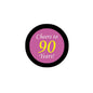 Round birthday sticker with purple center reading 'Cheers to 90 Years!'