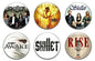 Set of 6 round Skillet pinback button badges with varied logos and artwork