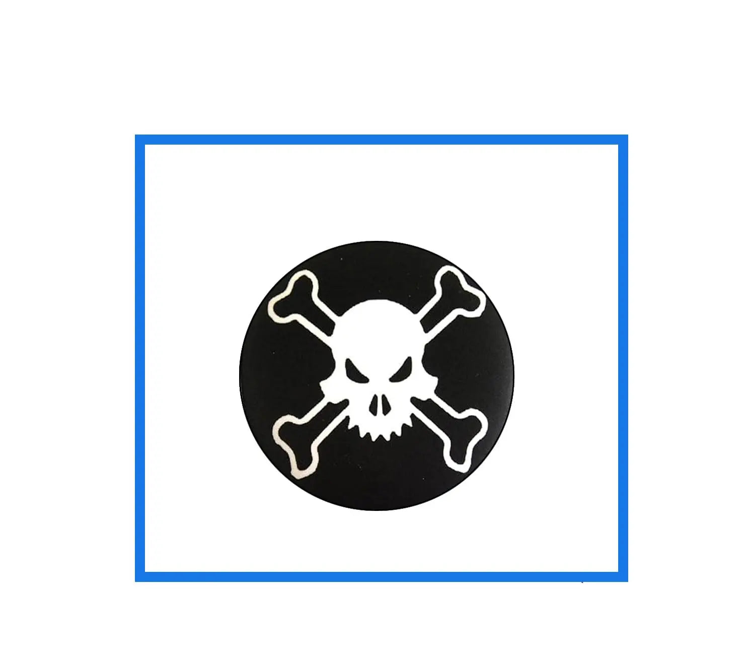 Black-and-white skull crossbones drive pin badge with round backing