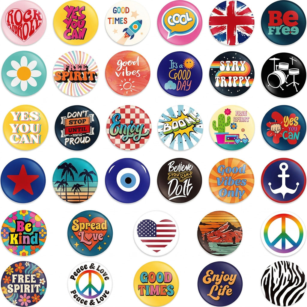 Retro Punk Slogans 80s Retro Sayings Pin Button 1.25-inch 48 Pcs