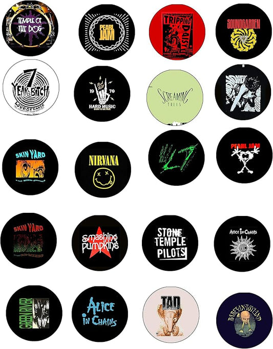 Lot de 20 pinbacks Grunge Rock and Roll Singers pour vestes, sacs à dos, etc.