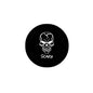 Black round pinback badge with white skull and 'SCARY' text