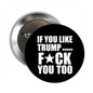 2.25-inch pinback button with black face and white text, plus metal pin back