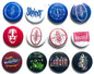 Set of round Slipknot pinback buttons with blue, red, and black graphic artwork