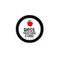 Black pinback button with red apple and 'Best Teacher Ever' text in white center