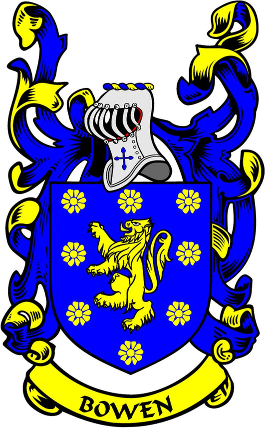 Bowen Family Crest 3" Coat of Arms Fridge Round Magnet