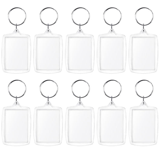 Voduns 10 Pieces Clear Blank Rectangle Acrylic Personalized Photo Keyrings with Broken Ring for Valentine's Day Family Couples Friends DIY Souvenir Gifts Crafts, Translucid, 5.5*4cm