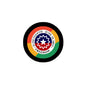 Juneteenth freedom pinback button with star and ring text, multicolor design