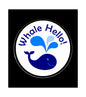 Round whale pinback badge with Hello text and blue whale illustration