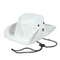 White wide-brim hunter hat with side grommets and chin strap
