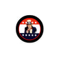 Uncle Sam pinback button, circular black-and-red with stars and stripes