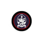 Round 1.25-inch pinback button with Cullen crest emblem, red/white on dark background