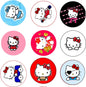 Set of six Hello Kitty enamel pinback badges with assorted cartoon cat designs