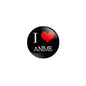 Anime pinback badge with black circle design, “I ♥ ANIME” text, red heart icon