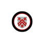 3-inch circular coat-of-arms magnet with black outer ring and red inner border