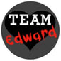 Round pinback button with black heart and red "edward" lettering, "TEAM" above