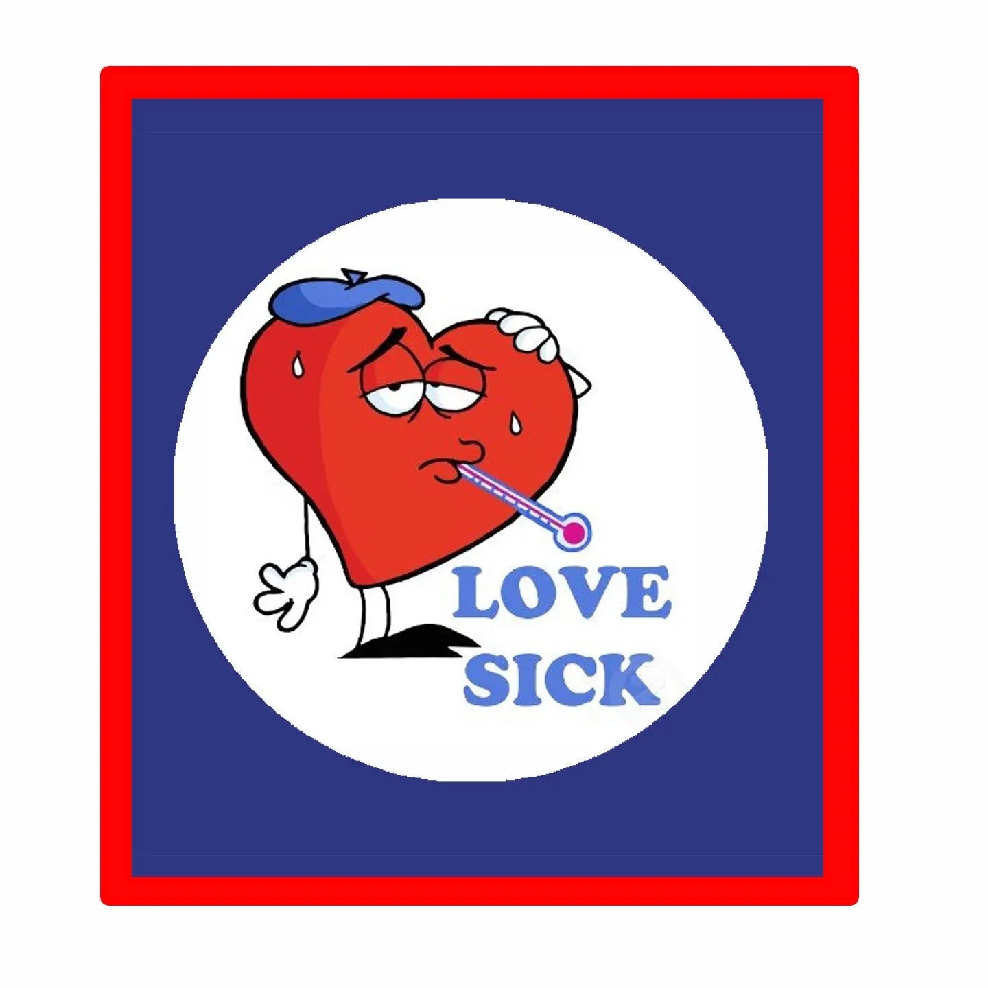 1.25-inch pinback button: red heart character, LOVE SICK
