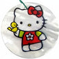Hello Kitty pendant bead with red bow and green outfit, round white enamel charm
