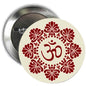 2.25-inch yoga pinback button badge, cream with red Om and floral ornament design