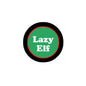Lazy Elf round logo badge with black outer ring, green center, red outline and text