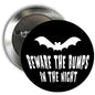 Black Halloween pinback button with white bats and Beware the Bumps in the Night text