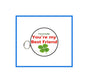 Round love friendship keychain with heart lettering, clover charm, and metal key ring