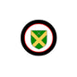 O'Dowd coat arms magnet, 3-inch circular black badge with green-and-yellow shield