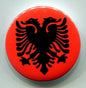 Albania national flag pinback button with red background and black double-headed eagle
