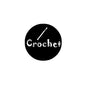 Crochet-themed black circular pinback with white 'Crochet' text and hook icon