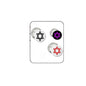 Star of David button pin set with three round enamel pins: black, purple, and red stars