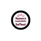 Round black badge with pink text 'Happiness is having the World's Best Friend' and hearts