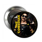 Comedian-themed smiley badge pinback button pin with black circular face