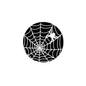 2.25-inch spiderweb pinback button with white web and spider design