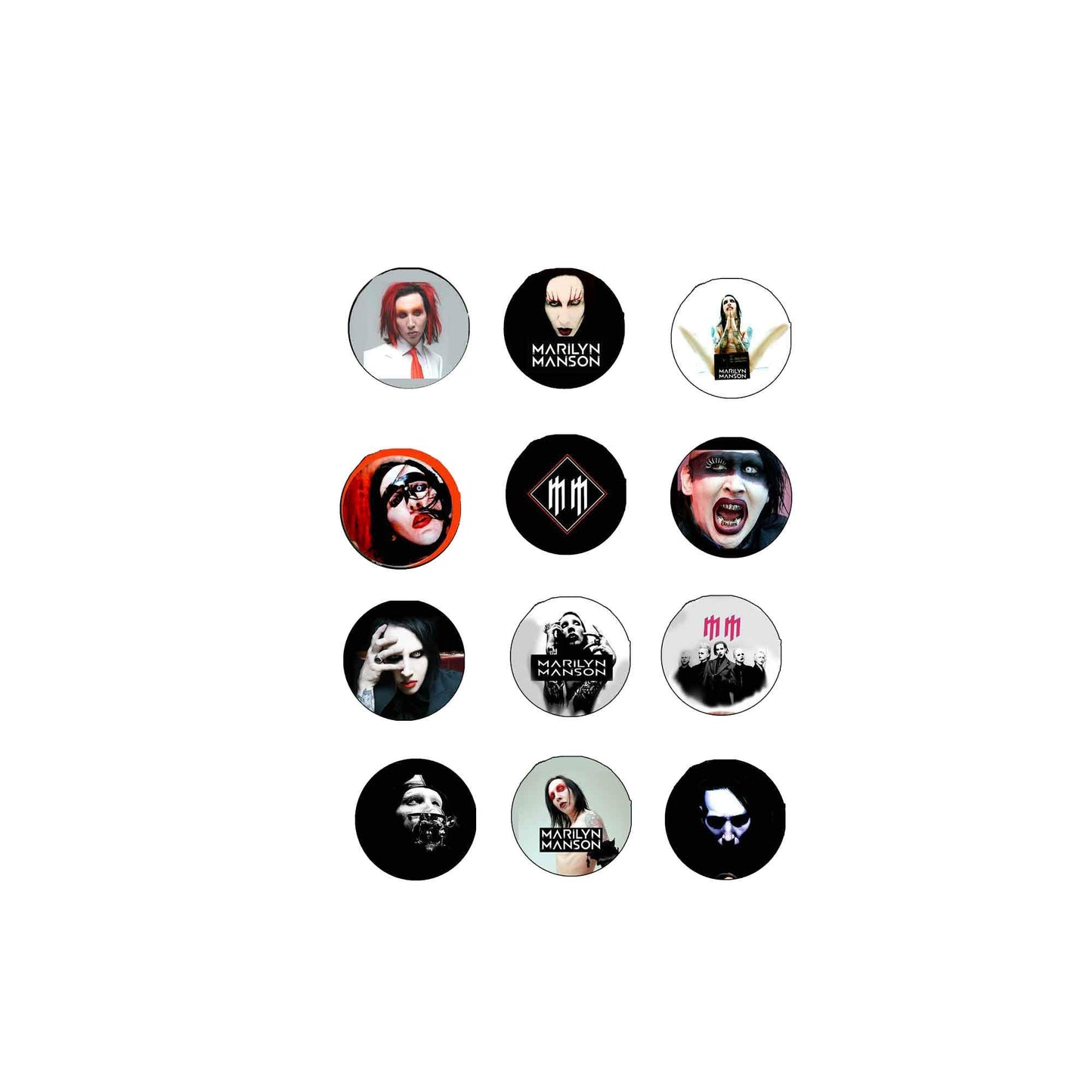 Set of 8 Marilyn Manson 1.25-inch Pinback Pin Back, Button Badge Default Title