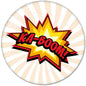 Ka-Boom comic exclamation pinback button with colorful starburst graphic, 2.25 in