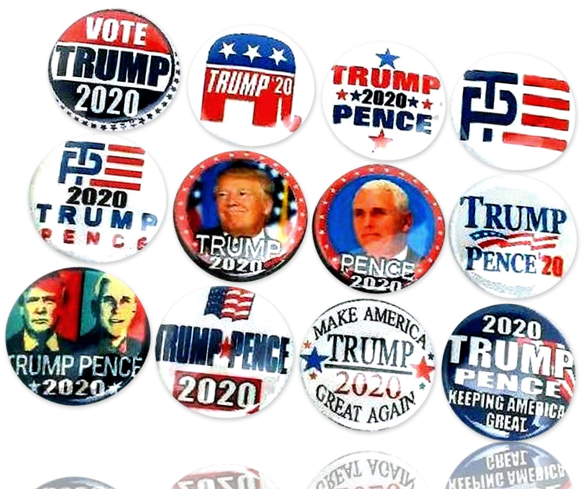 Rust-Proof Metal 1.25-inch 12 Bulk Pack of Mid-Size Button Pin-Back Badges w Assorted Red, White, Blue USA American President Donald Trump Pence Republican Political Campaign 2020 Style + Certificate Default Title