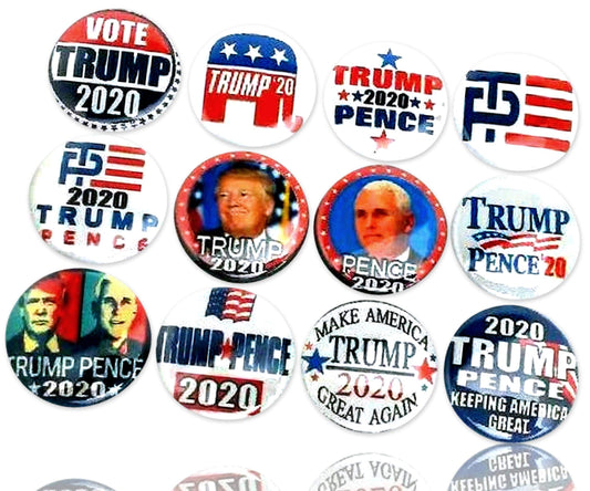 Rust-Proof Metal 1.25-inch 12 Bulk Pack of Mid-Size Button Pin-Back Badges w Assorted Red, White, Blue USA American President Donald Trump Pence Republican Political Campaign 2020 Style + Certificate Default Title